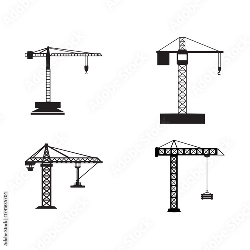 Tower crane silhouettes set