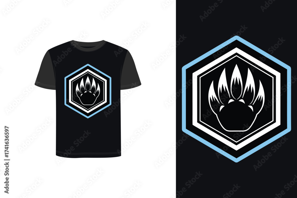 Fototapeta premium Tshirt mockup t-shirt with blue hexagon bear claw graphic print