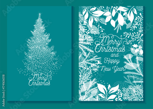 Merry Christmas and Happy New Year Set of greeting cards. Hand drawn. Not AI, Vector illustration