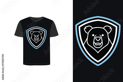 Tshirt mockup t-shirt with minimalist bear head shield logo separate shield logo