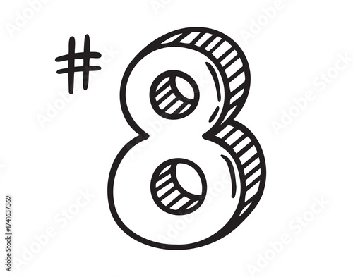 place number eight or number 8 doodle hand drawn icon. Outline drawing number 8th place line clipart symbol.