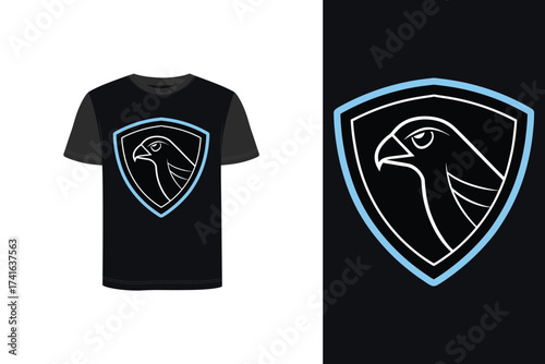 Tshirt mockup t-shirt with minimalist falcon head shield logo separate logo bird