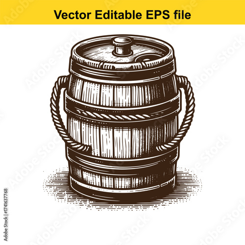 Vector art of wooden beer keg with rope handles