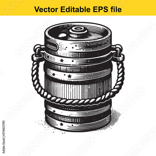 Vector art of retro beer keg with rope handles