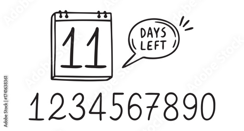 11 days left. Doodle calendar symbol for eleven days left for promotion icon. hand drawn isolated style