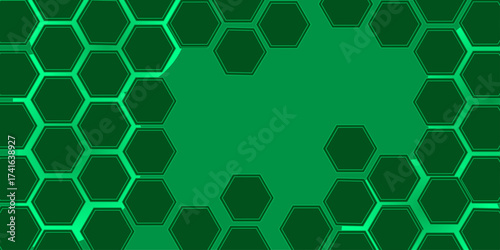 Abstract green hexagon pattern texture wallpaper: a 3d geometric honeycomb structure vector illustration for technology background design. cell, backdrop, hexagonal, decoration, tile