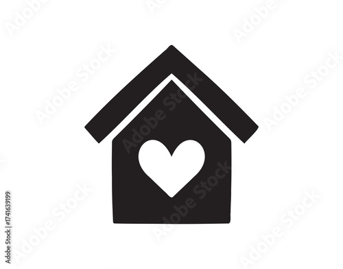 Cute home and heart. symbol stay home. sweet home doodle hand drawn icon. Outline drawing house with heart line clipart symbol