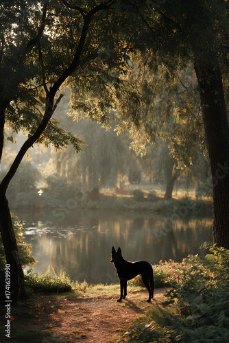 Adventurous Canine Frolickng Joyfully in Sunlit Park Capture the Playful Spiri of a Dog Relishing the Oudoors Amidst Lush Greeneryand a Refreshing Breeze