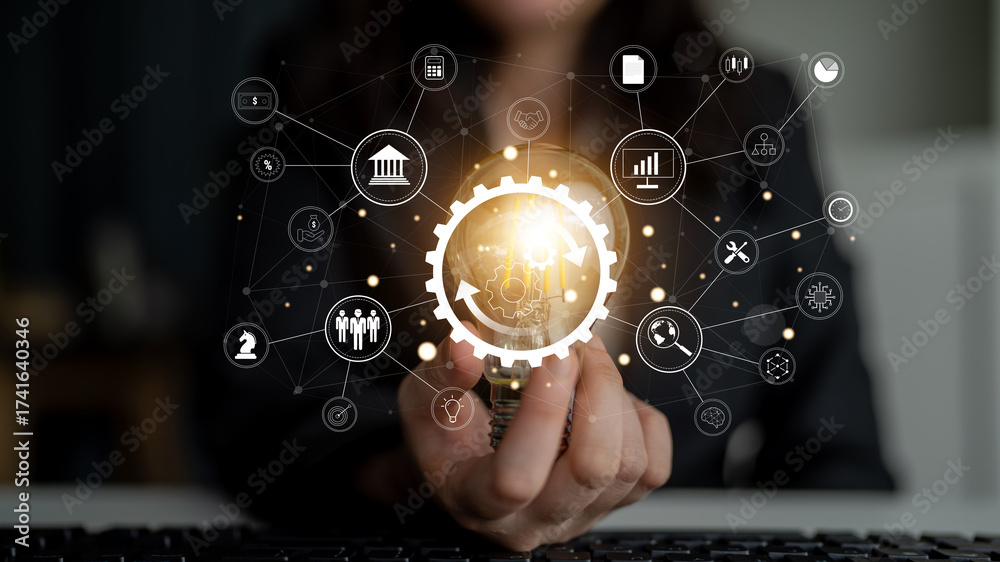 Fototapeta premium A business process automation and operations management system. A concept for integrating and automating core business functions for efficiency. Motif