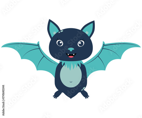 Illustration of cartoon bat, cute bat on white background, halloween