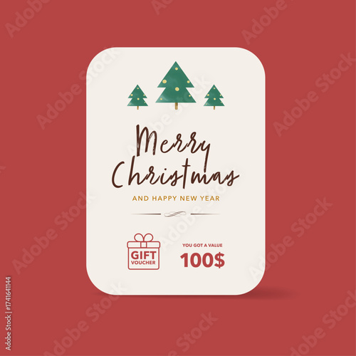 Merry Christmas Gift card value. Holiday winter template design.