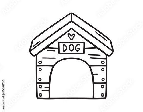 dog house icon doodle hand drawn. Outline line drawing clipart symbol