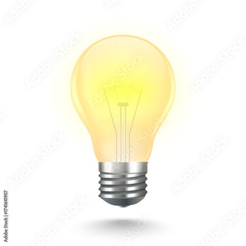 Realistic light bulb with glow effect on white background. Creativity or idea symbol. Vector EPS 10