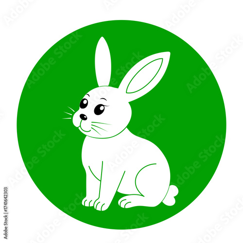 Silhouette of a sitting rabbit, negative space on a green circle background for Easter celebration concept