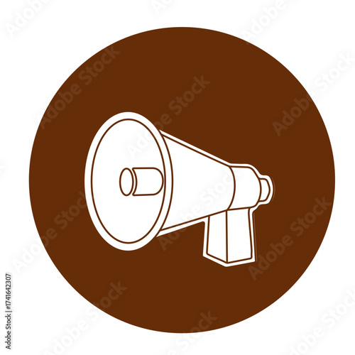 Silhouette of a megaphone, negative space on a brown circle background for celebration concept