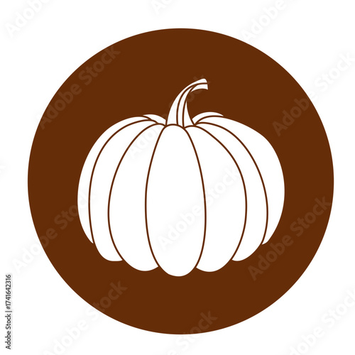 Silhouette of a pumpkin, negative space on a brown circle background for autumn celebration concept