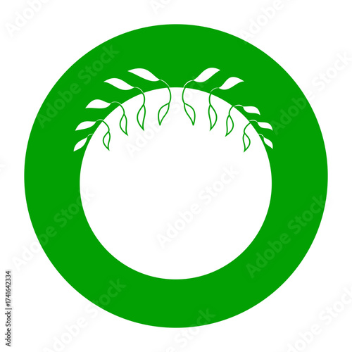 Silhouette of a wreath with leaves, negative space on a green circle background for celebration concept
