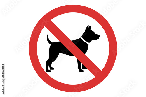 No Dogs Allowed Warning Sign – Red Circle Prohibition Symbol with Dog Silhouette Vector Illustration