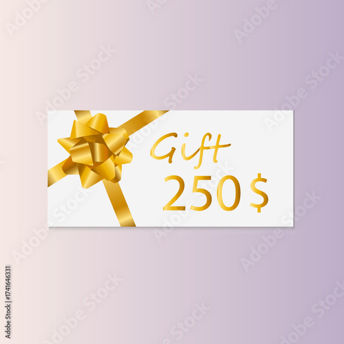 250 Dollar Value  Gift voucher Template. Discount coupon vector. 