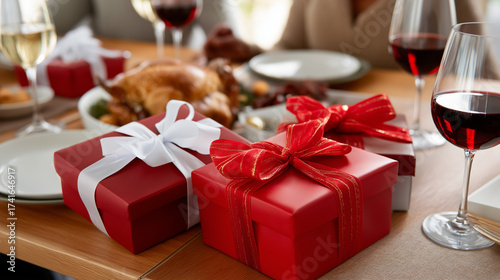 Integrated Christmas gift exchange coordination services incorporating dinner party gift giving and celebration enhancement enable hosts to organize meaningful present exchanges th