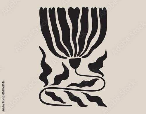 Фотография Cute flower abstract poster monochromatic Matisse style