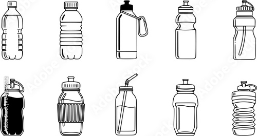 Set of water bottle vector icon