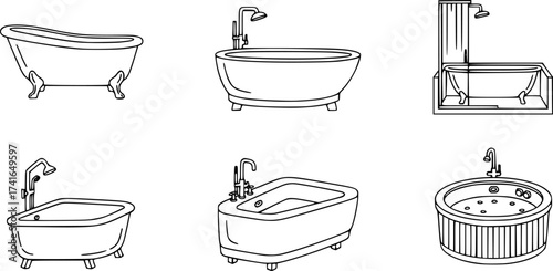 Set of bathtub vector icon