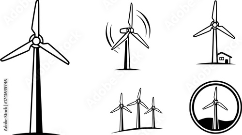 Set of wind turbine vector icon