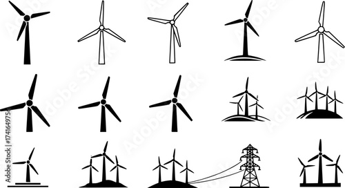 Set of wind turbine vector icon