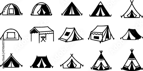 Set of camping tent vector icon
