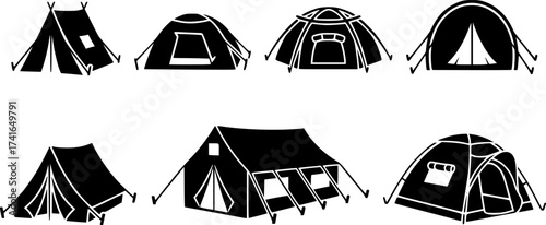 Set of camping tent vector icon