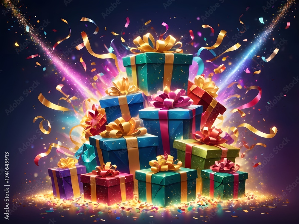 Fototapeta premium Christmas holiday celebration with many colorful gifts