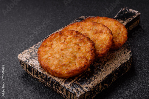Fotografie Potato hash browns, a cooked vegetable breakfast food