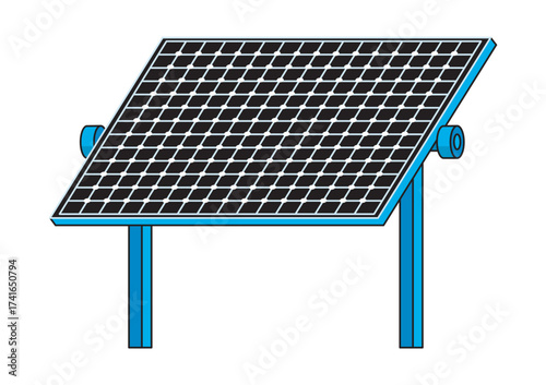 Vector illustration of a blue solar panel isolated on white background. Modern flat design representing renewable, clean, and sustainable energy technology for eco-friendly power generation.