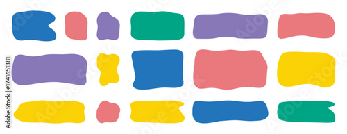 Hand drawn doodle organic colorful rectangle frame set. Abstract liquid shapes. freehand flat blobs. Irregular empty text box.