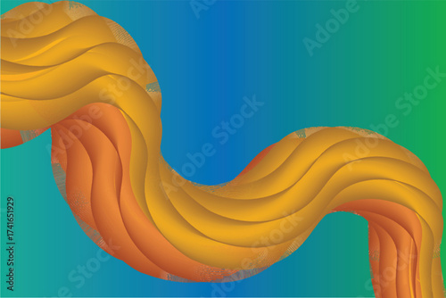 Abstract flowing fluid swirl with vibrant orange and yellow hues against a gradient teal and green backdrop vector