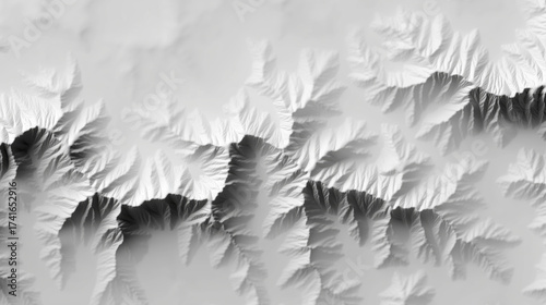 Abstract black and white height map of a digital mountain range, 3D topographic terrain background