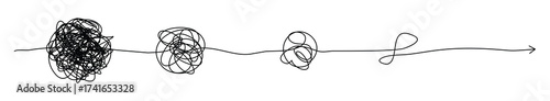 Complex line and Complicated way. Idea thinking process concept. Messy ball becomes a straight line concept.