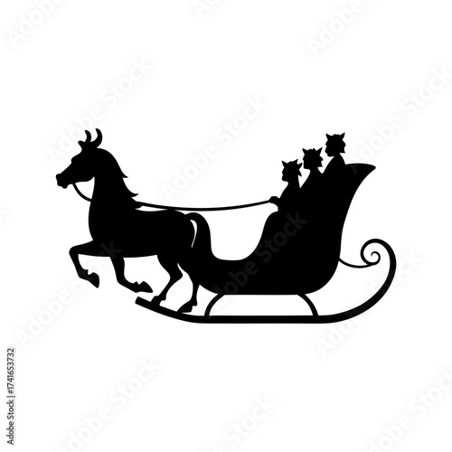 Sleigh ride silhouette vector on white background