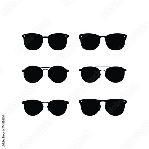 Collection of six different sunglasses styles silhouette