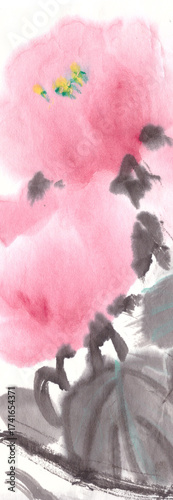 Wallpaper Mural pink peonies, chinese style painting on rice paper Torontodigital.ca