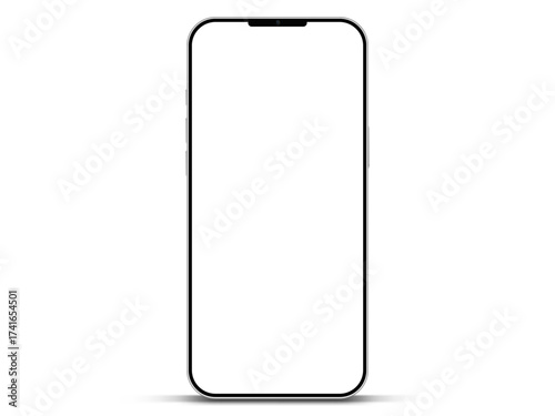 Realistic smartphone mockup. Mobile phone vector with isolated on white background. Device front view. 3D mobile phone with shadow. Realistic, high quality smart phone mockup for ui ux presentation.
