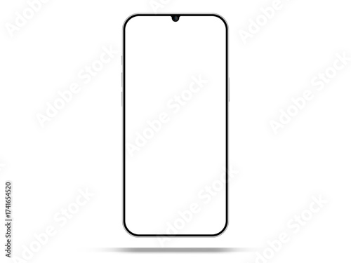 Realistic smartphone mockup. Mobile phone vector with isolated on white background. Device front view. 3D mobile phone with shadow. Realistic, high quality smart phone mockup for ui ux presentation.