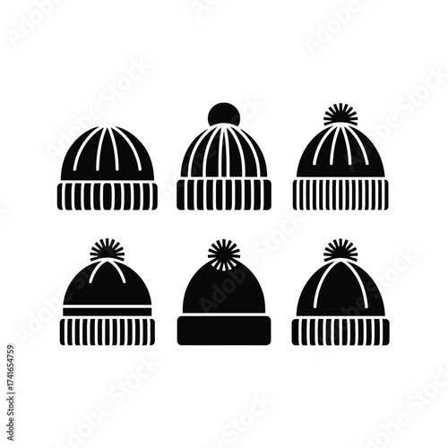 Collection of winter beanies silhouette
