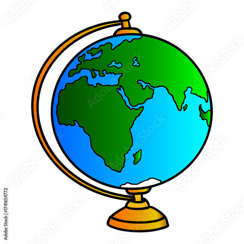 Cute hand drawn colourful school globe icon. Model Earth. Geography icon. Black and white vector illustration in sketch doodle style isolated. Concept back to school outline clipart for sudy, work