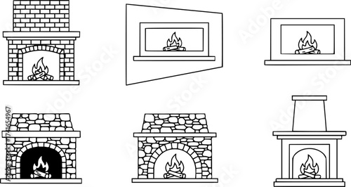 Set of fireplace vector icon