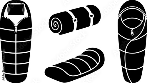 Set of sleeping bag vector icon