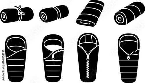 Set of sleeping bag vector icon