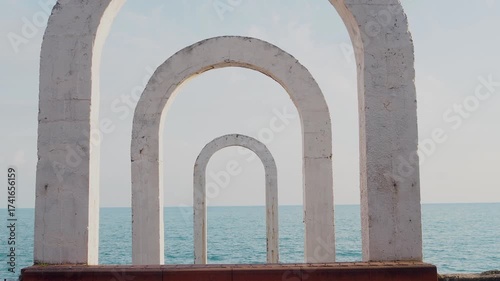arches on the background of the sea, camera movement