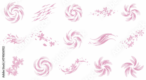 Pink floral patterns and swirls in soft watercolor style  